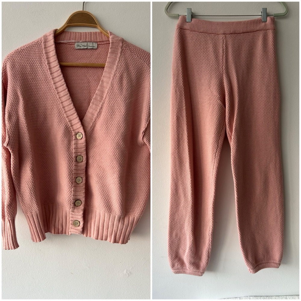 EXC Pink Knit Teagan Cardigan Joggers Lounge Set like FP Hailee Medium
